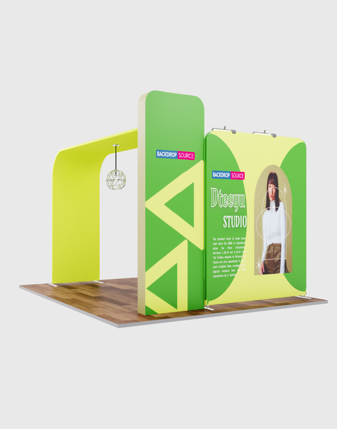 Kit de exhibición de TV modular premium con arco en L para stands de 3 m de ancho