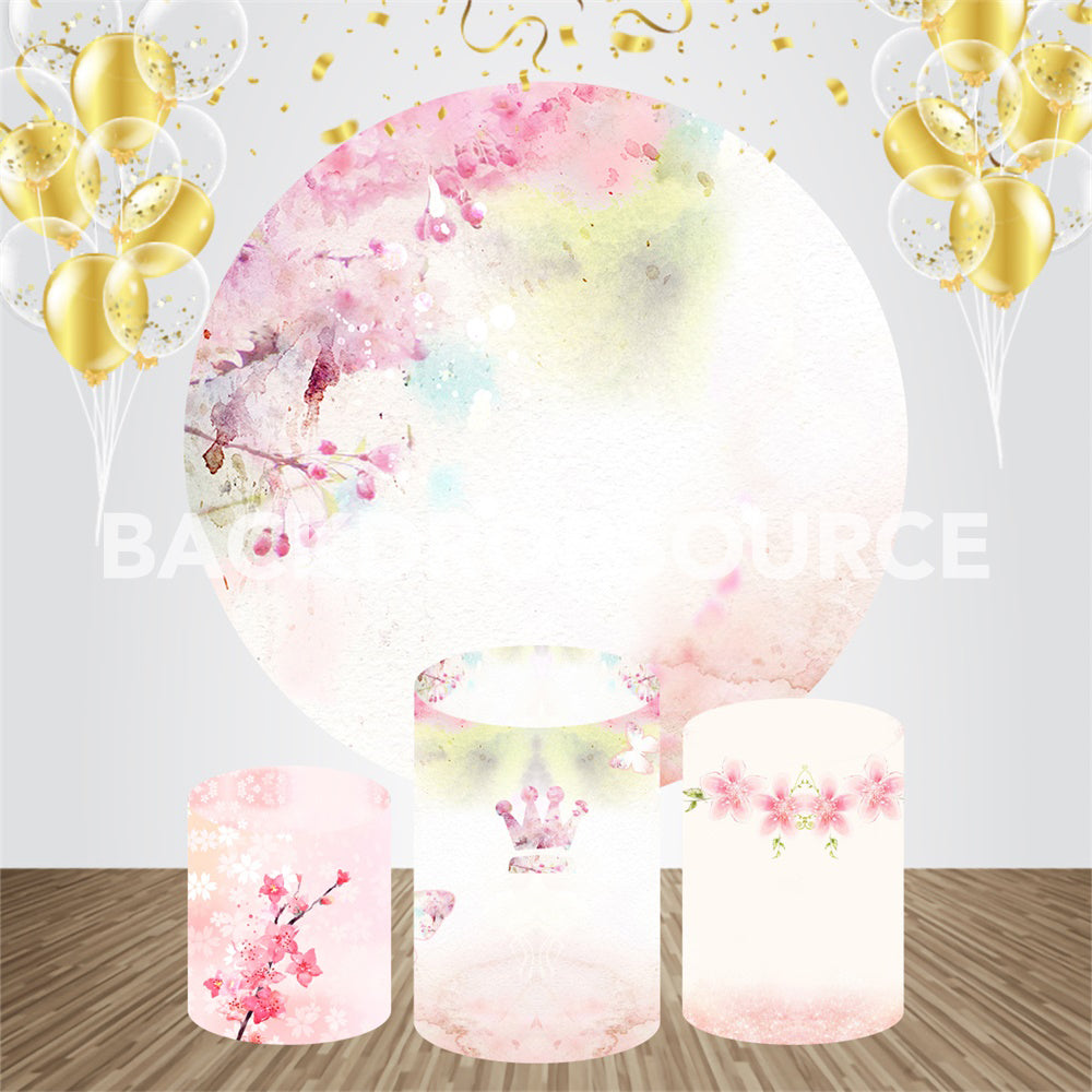 Pink Water Color Art Event Party Round Backdrop Kit - Backdropsource