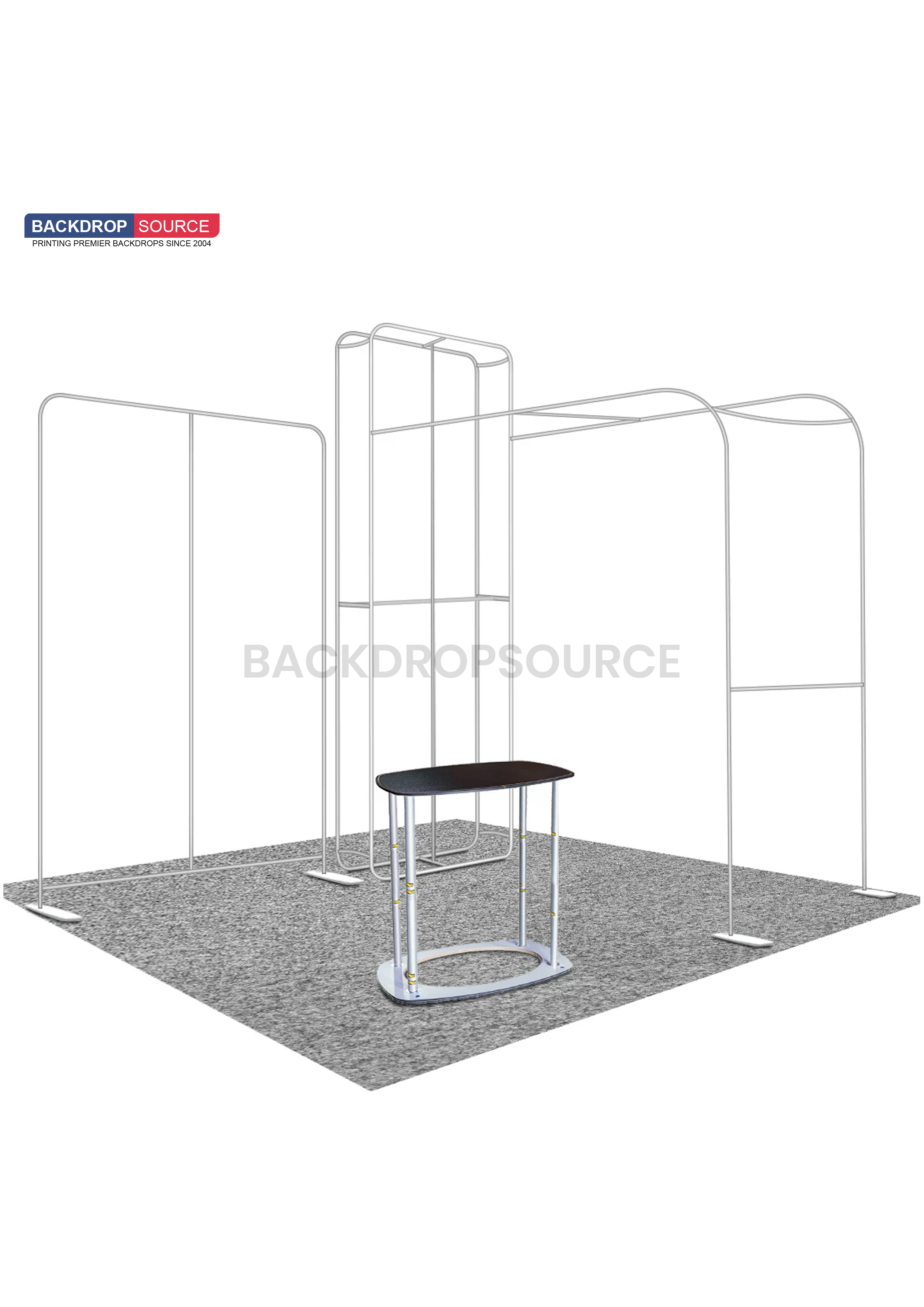 Kit de exhibición de TV modular premium con arco en L para stands de 3 m de ancho