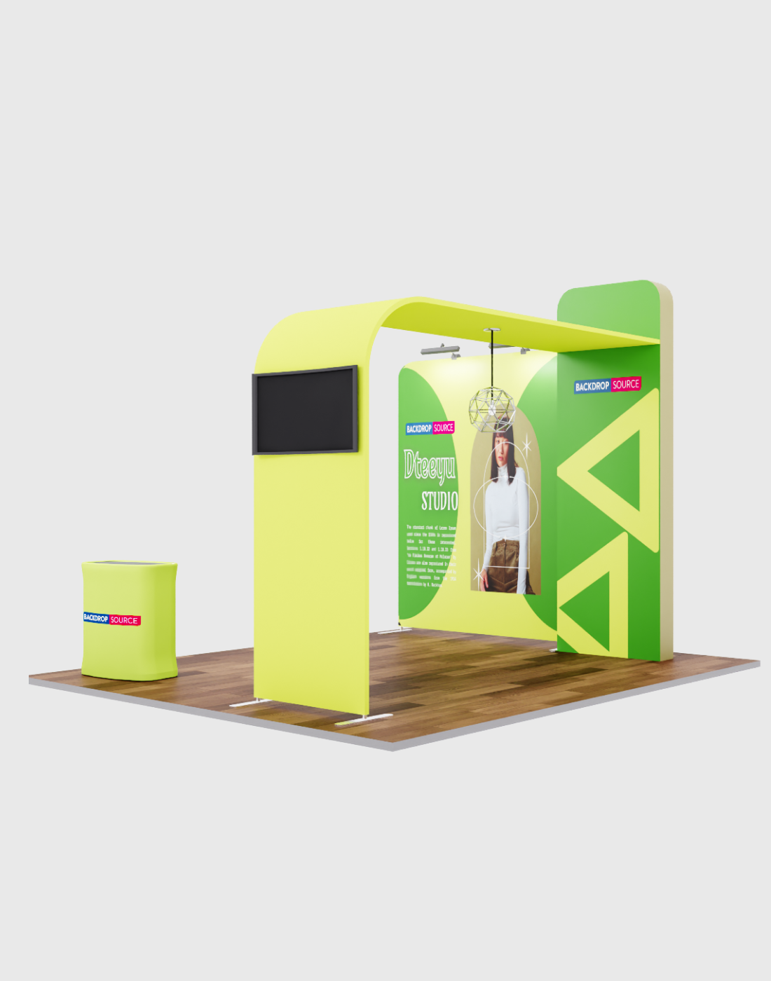 Kit de exhibición de TV modular premium con arco en L para stands de 3 m de ancho