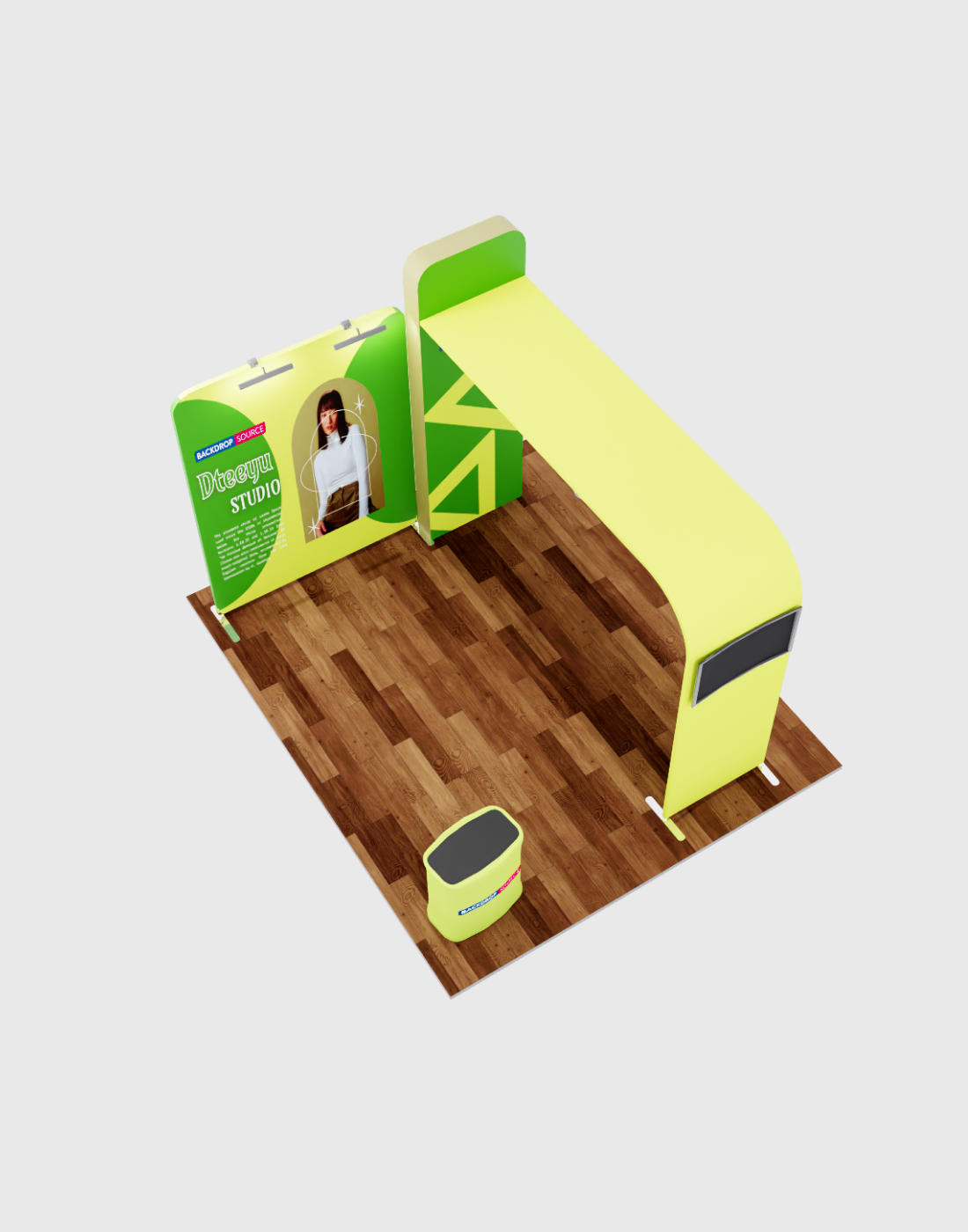 Kit de exhibición de TV modular premium con arco en L para stands de 3 m de ancho