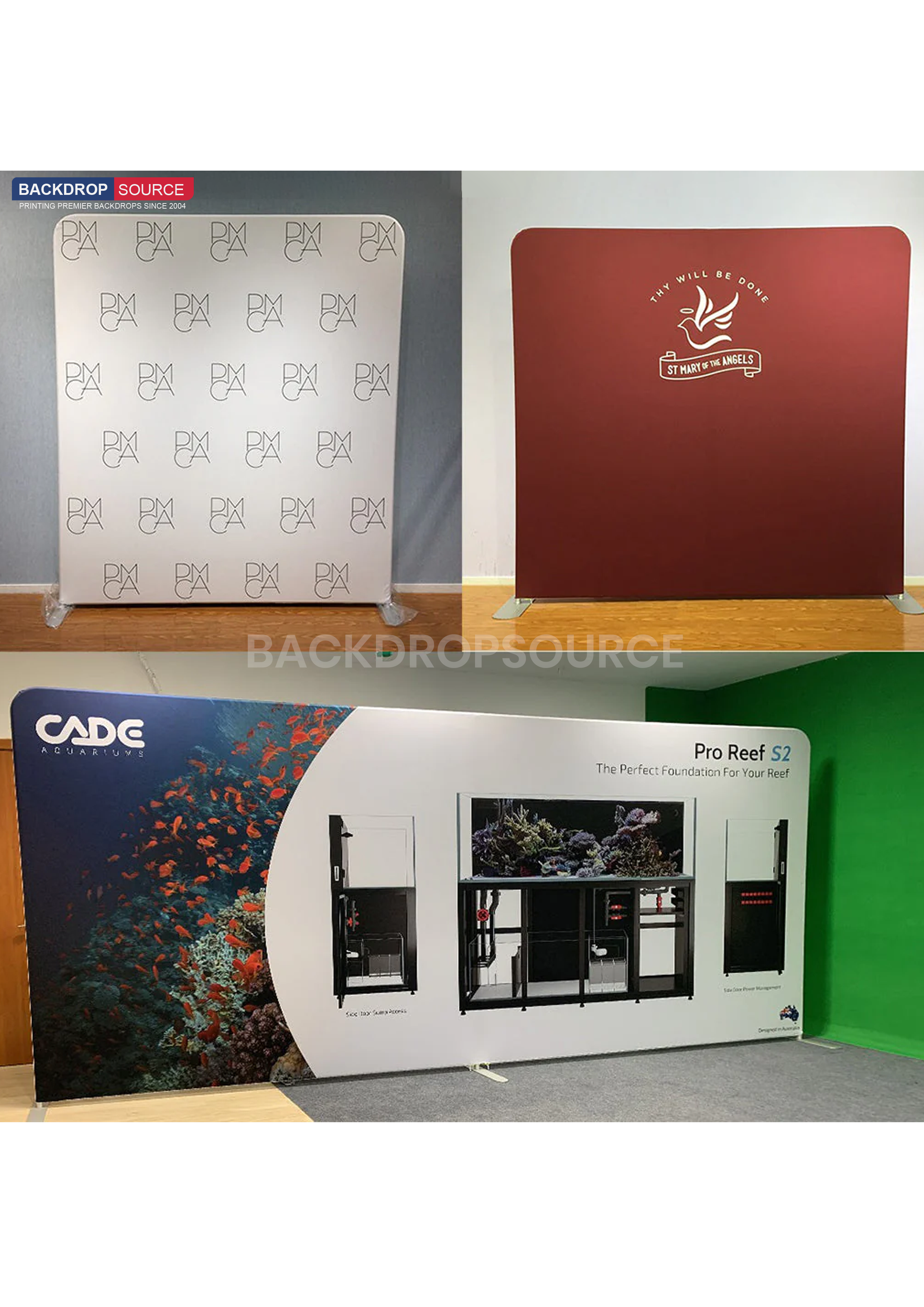 Fondo de pared multimedia de tela tensada recta de 10' de ancho x 3' de alto