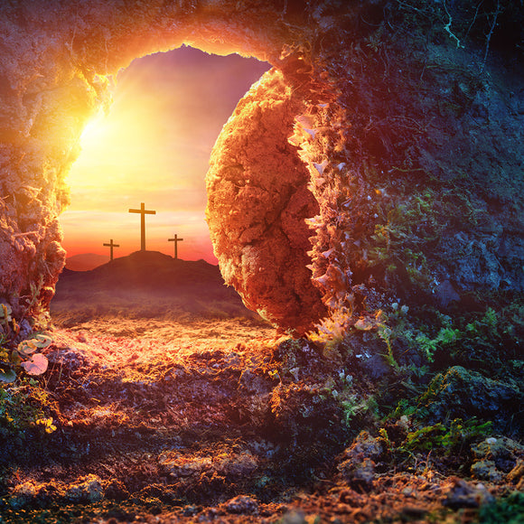 Crucifixion Sunrise on Empty Tomp Background - Backdropsource
