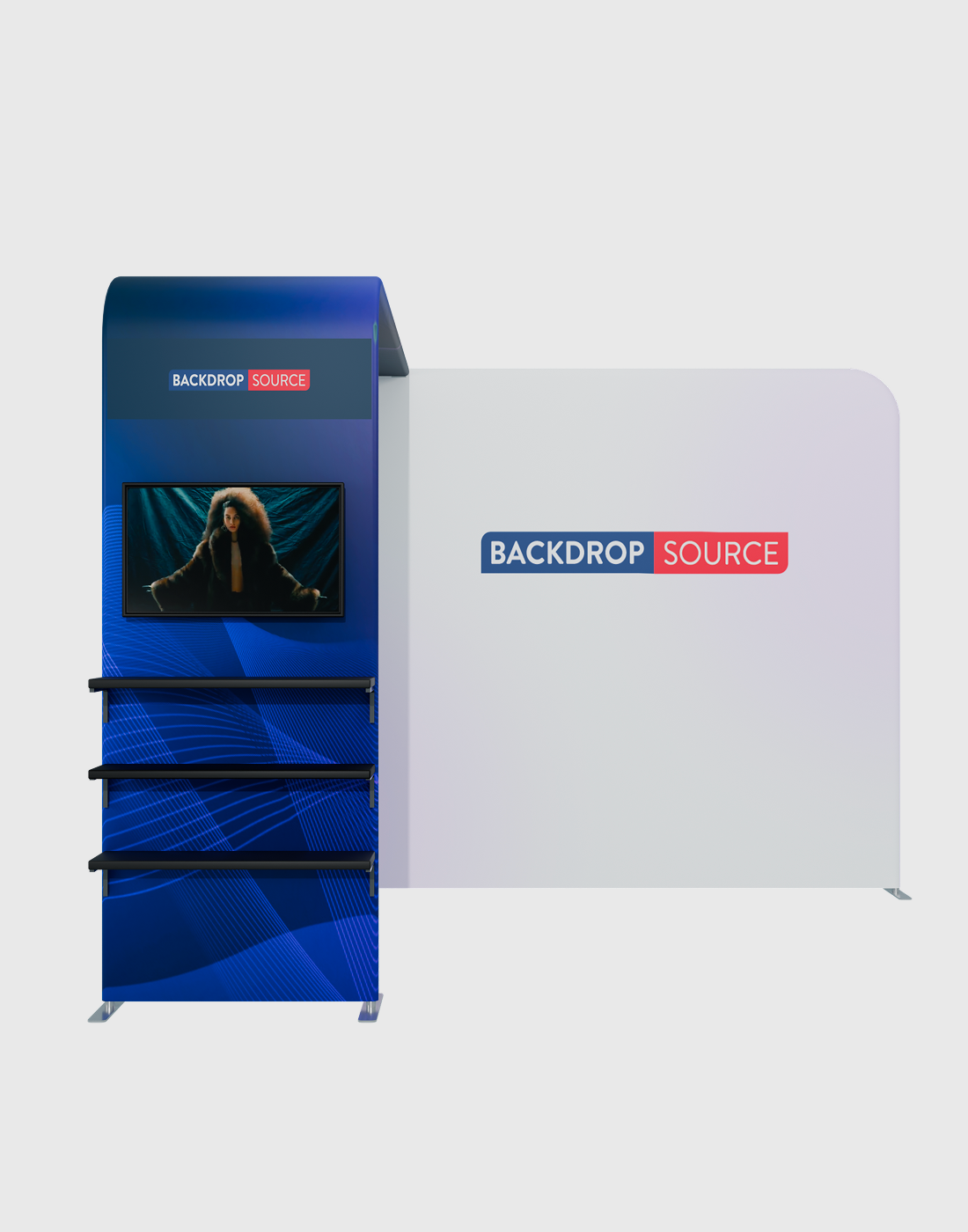 L-Shaped Trade Show Display with Shelf & TV Rack