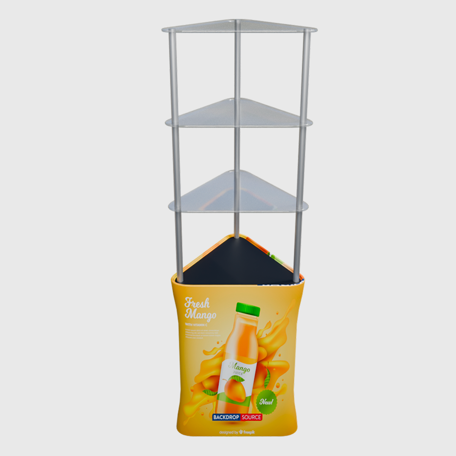 Expositor triangular con tres estantes