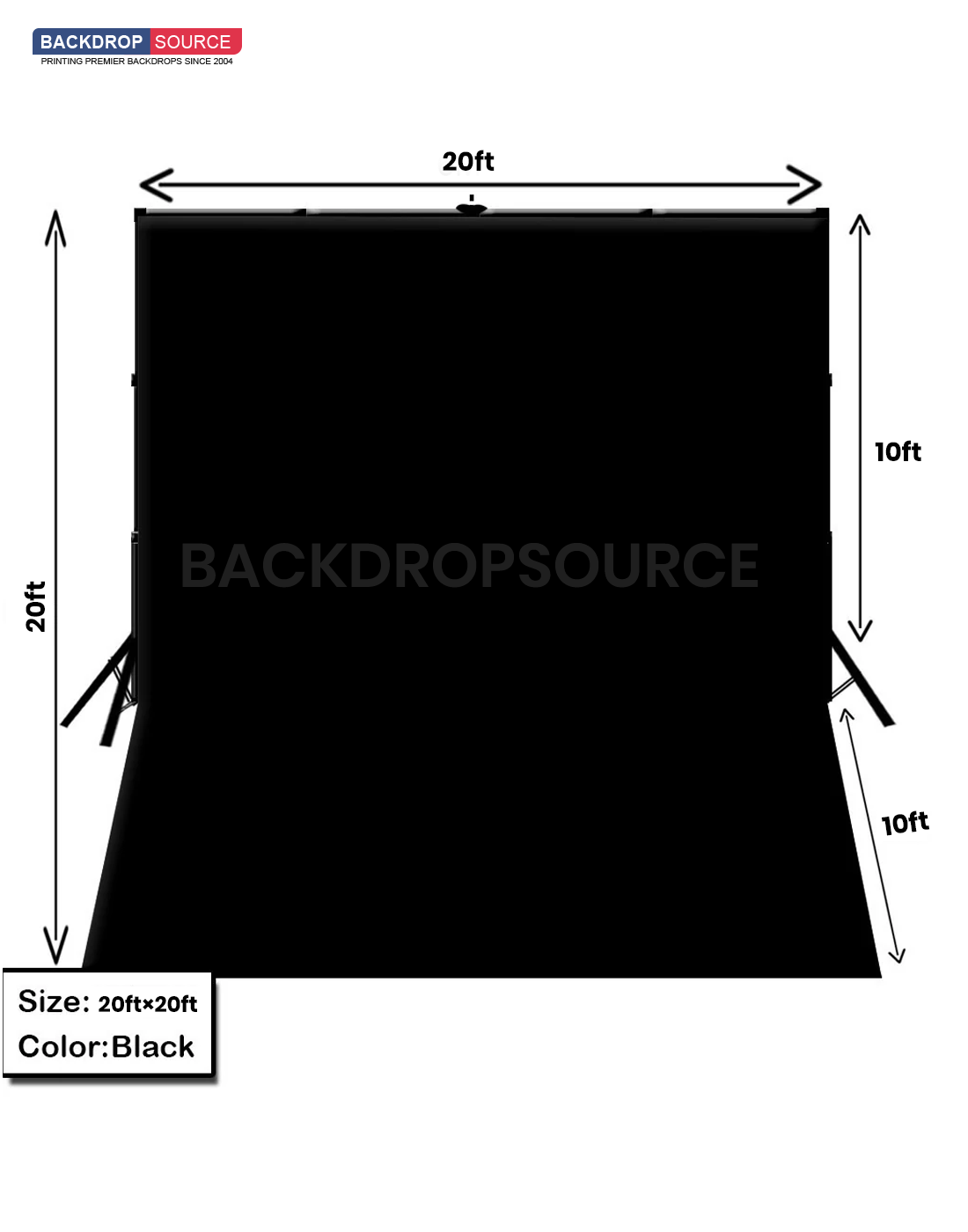Fondo blanco/negro de 20' de ancho x 20' de alto con soporte