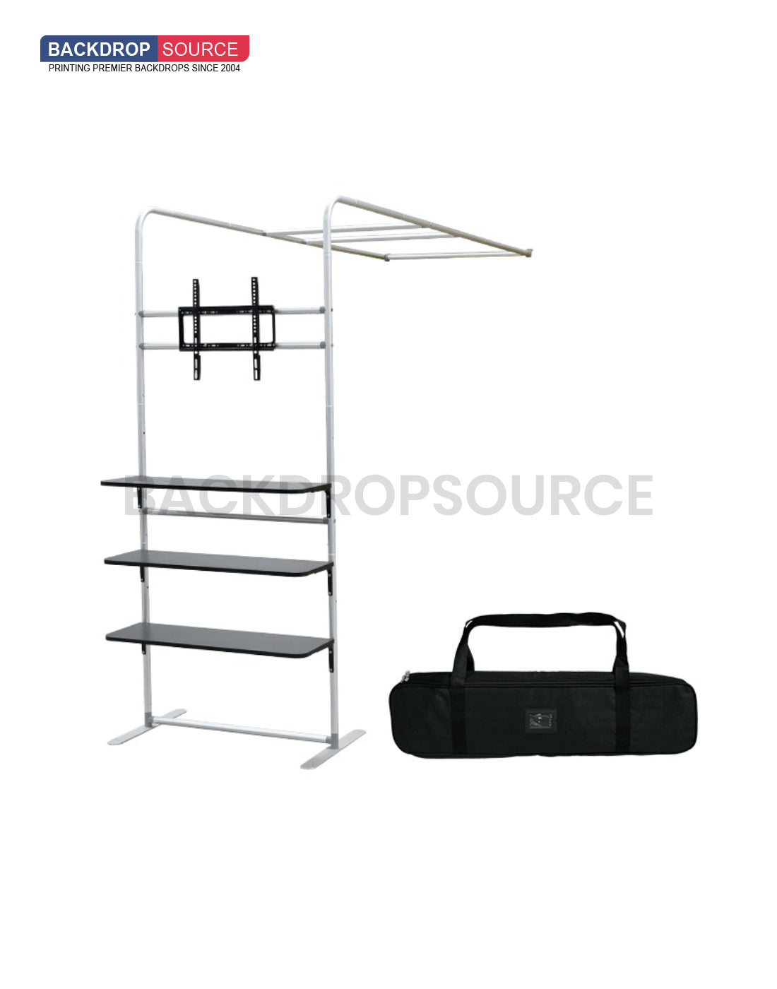 L-Shaped Trade Show Display with Shelf & TV Rack