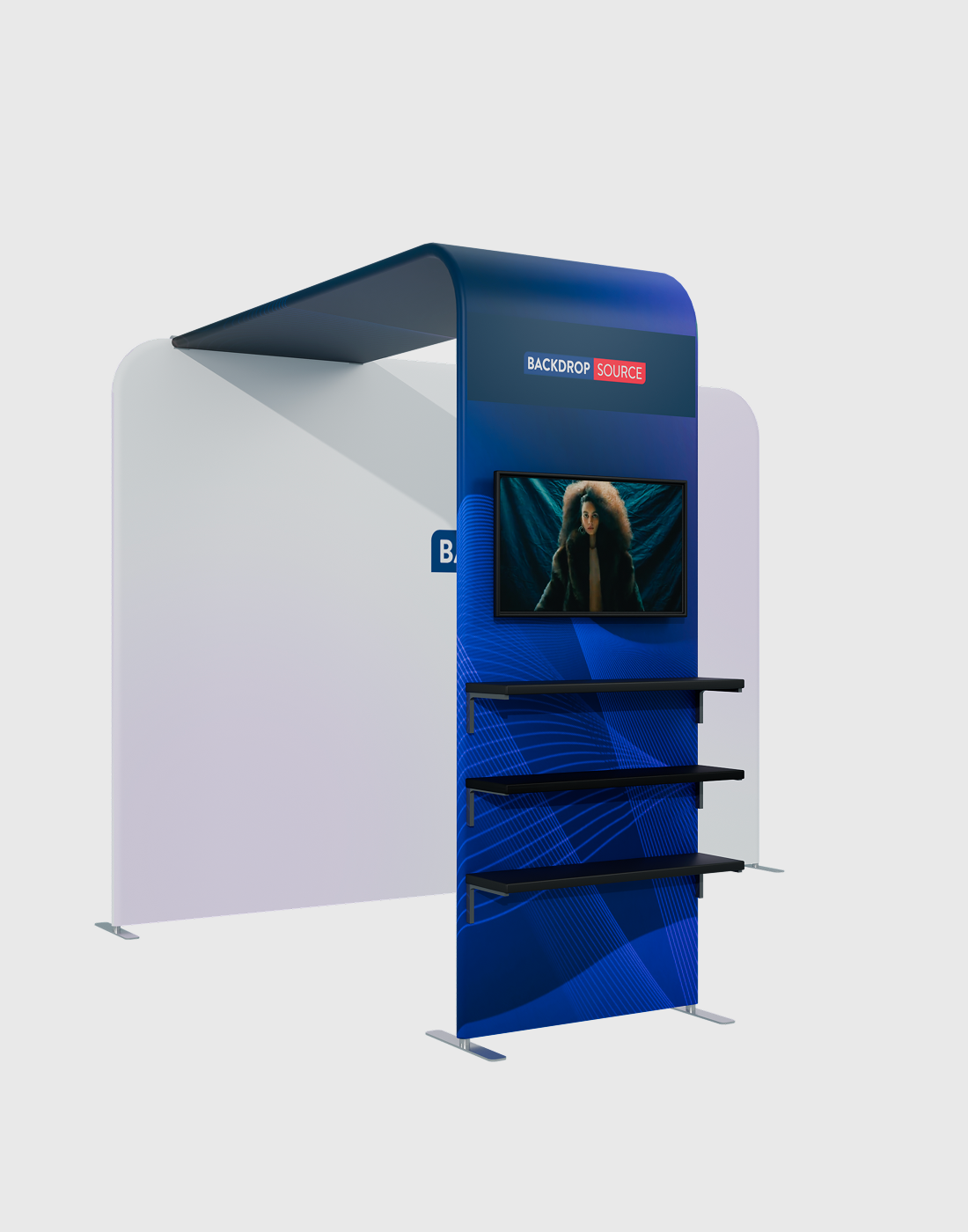 L-Shaped Trade Show Display with Shelf & TV Rack