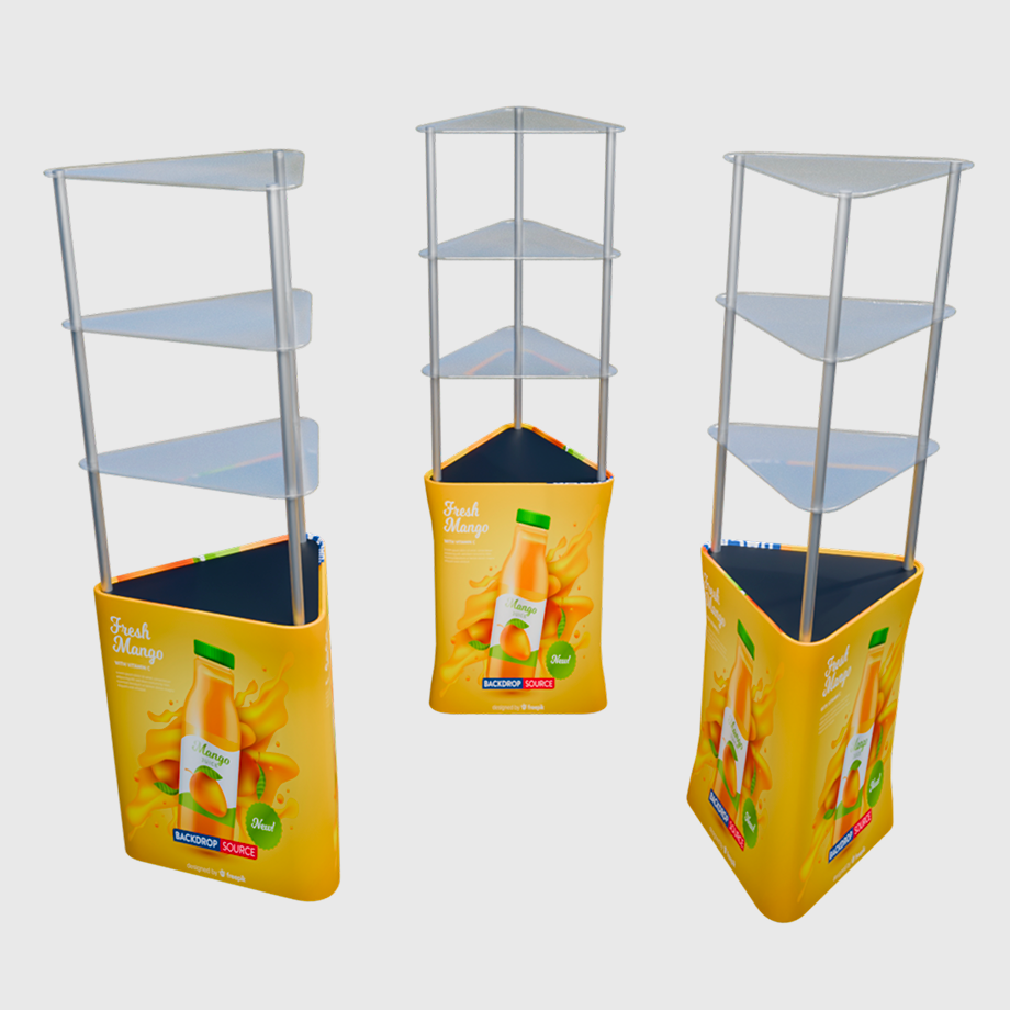 Expositor triangular con tres estantes