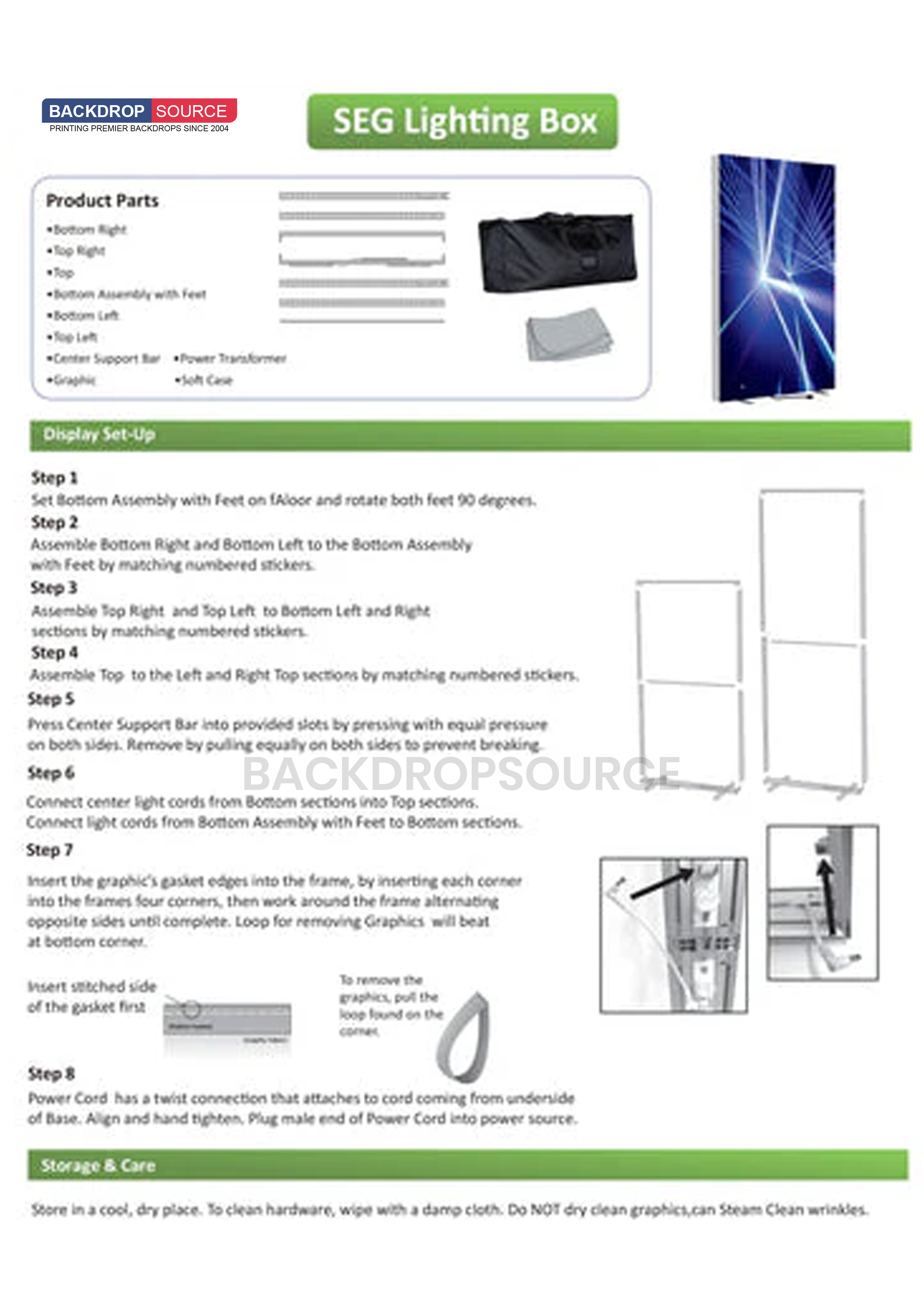 Exhibidor de caja de luz LED de tela sin marco SEG - 4 pies de ancho x 6,5 pies de alto
