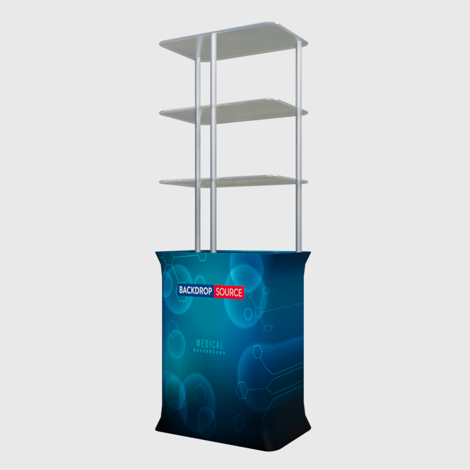 Exhibidor de mostrador rectangular con tres estantes