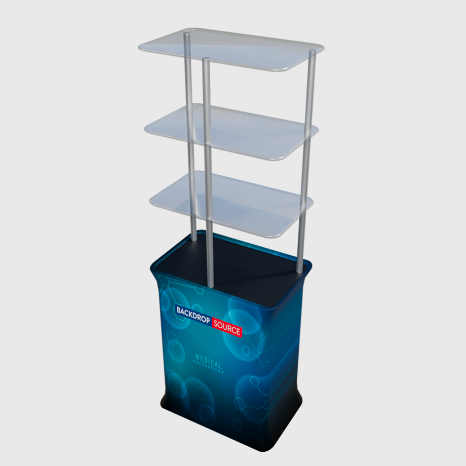 Exhibidor de mostrador rectangular con tres estantes