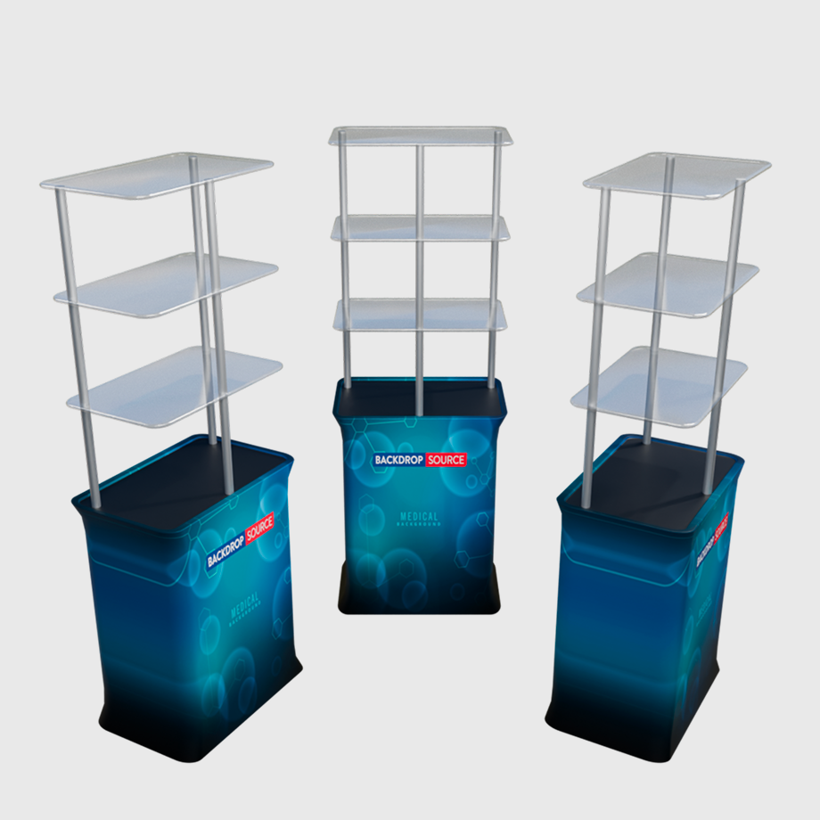 Exhibidor de mostrador rectangular con tres estantes