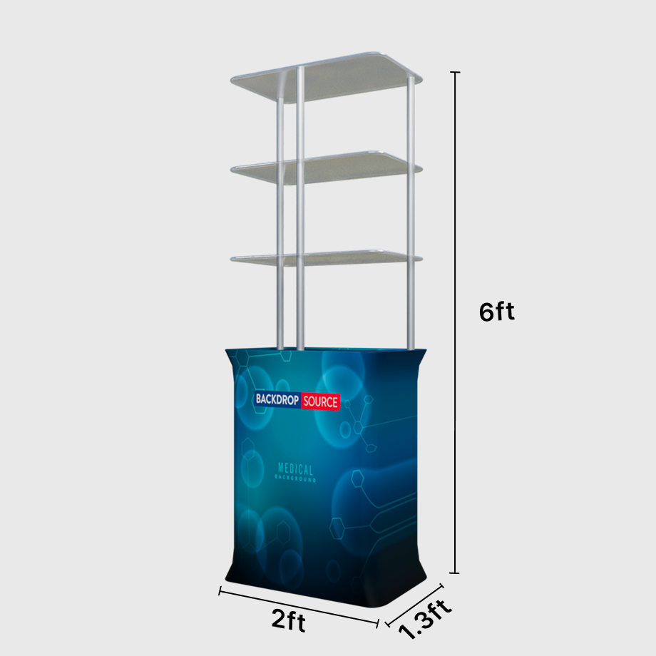 Exhibidor de mostrador rectangular con tres estantes