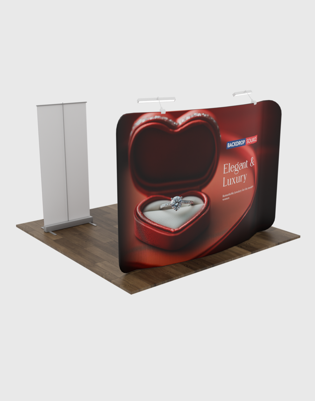 Kit de stand de 10 x 10 con pared trasera y soporte para pancarta enrollable