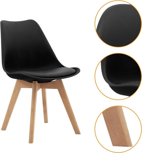Silla de comedor moderna Canglong de mediados de siglo con patas de madera para cocina, sala de estar y comedor - Negra