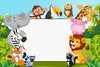Cartoon Collection Animal With Blank Sign Backdrop - Backdropsource