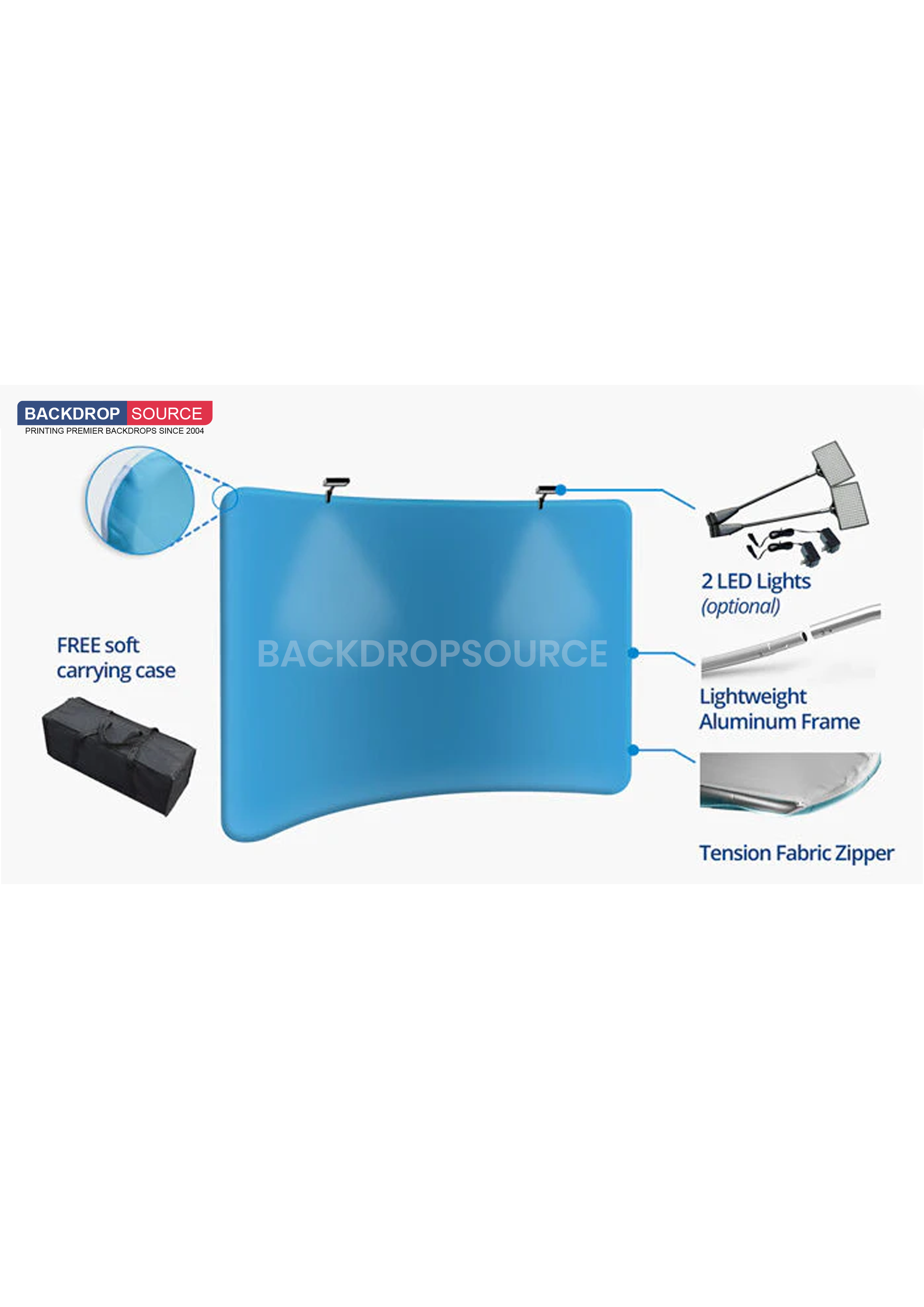 Kit de pared trasera curva con foco LED