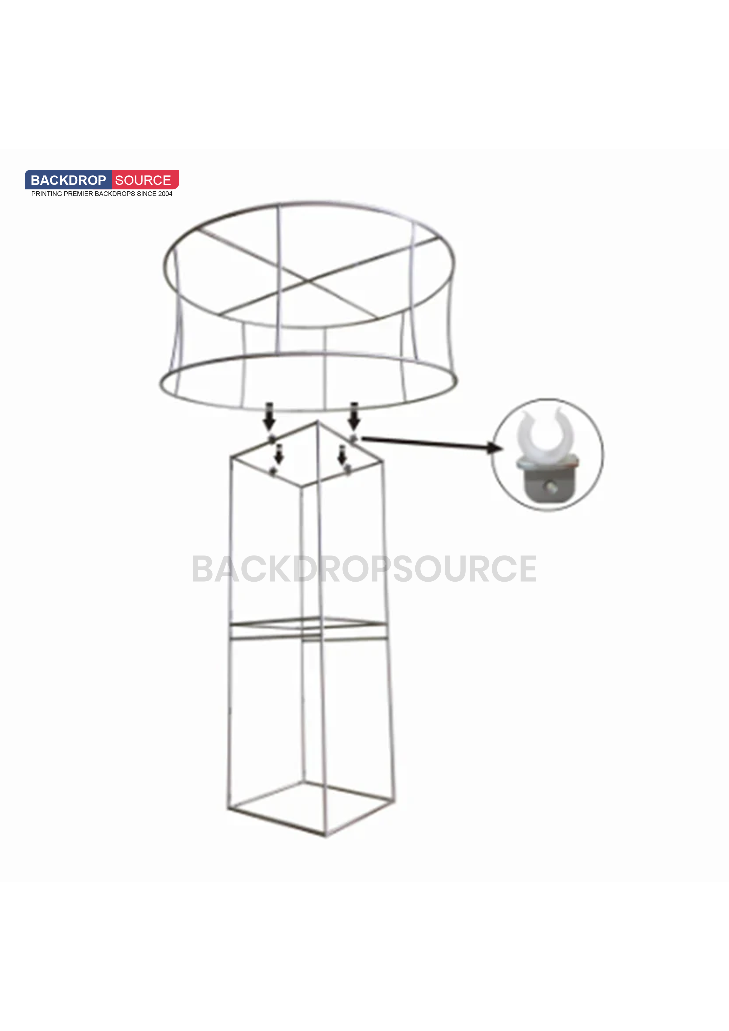 Soporte de columna de torre de tela con círculo