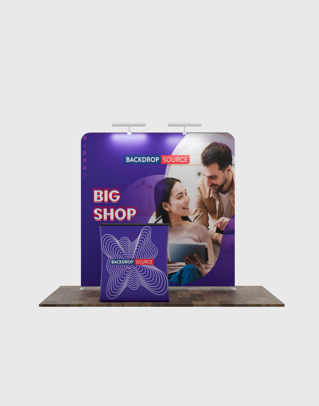 Kit de exhibición 3 en 1 Exhibit Pro recto de 3 m x 3 m con estuche rígido para podio