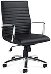 Silla de escritorio Furmax acanalada de cuero sintético con respaldo medio, silla ejecutiva para conferencias, giratoria y ajustable con brazos - Negra