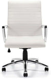 Silla de escritorio Furmax acanalada de cuero sintético con respaldo medio, silla ejecutiva para conferencias, giratoria y ajustable con brazos - Blanca