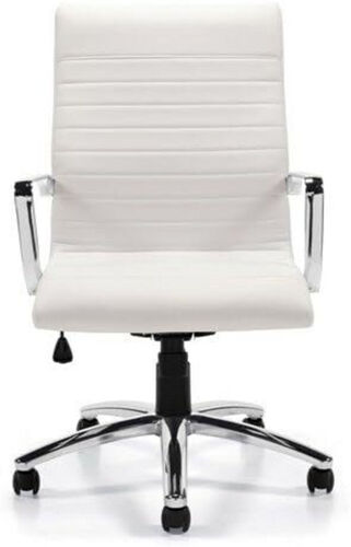 Silla de escritorio Furmax acanalada de cuero sintético con respaldo medio, silla ejecutiva para conferencias, giratoria y ajustable con brazos - Blanca