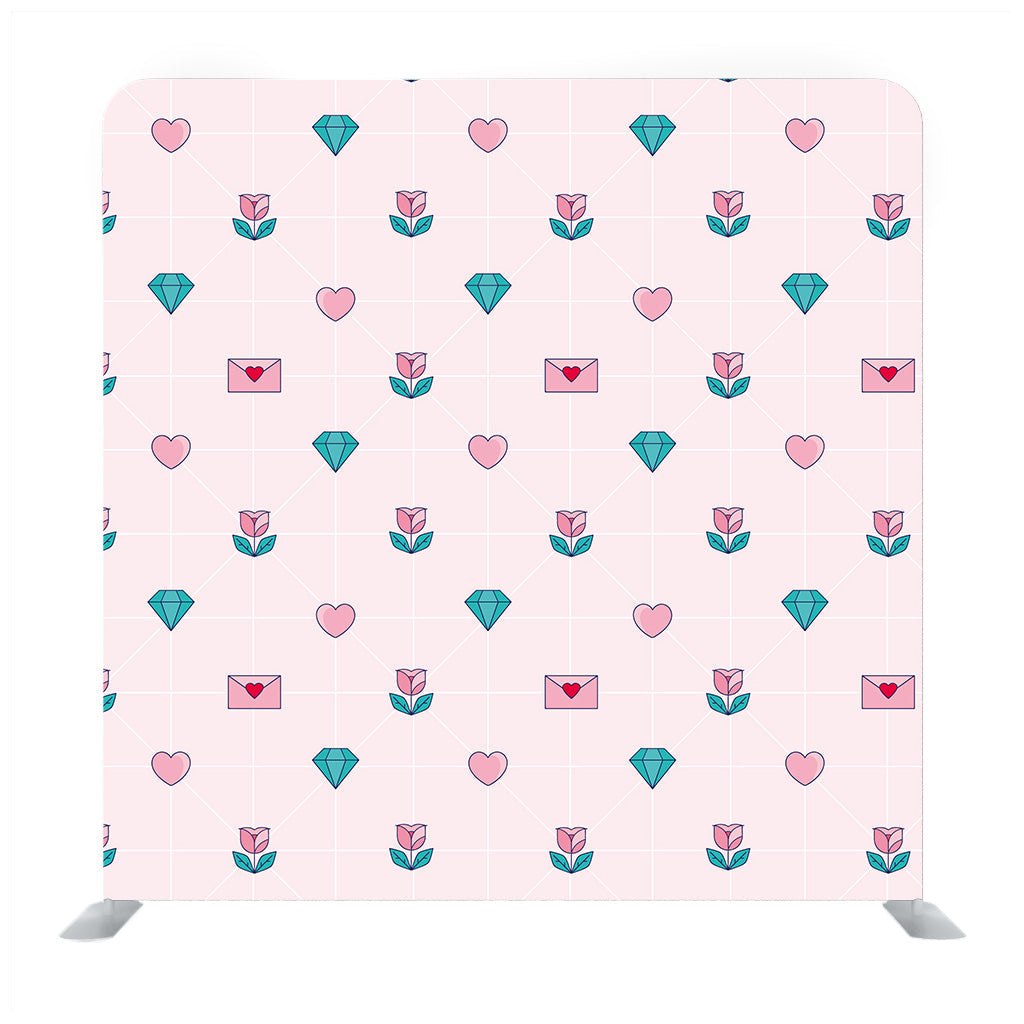 Hand drawn little hearts and diamond with baby pink background Media wall - Backdropsource
