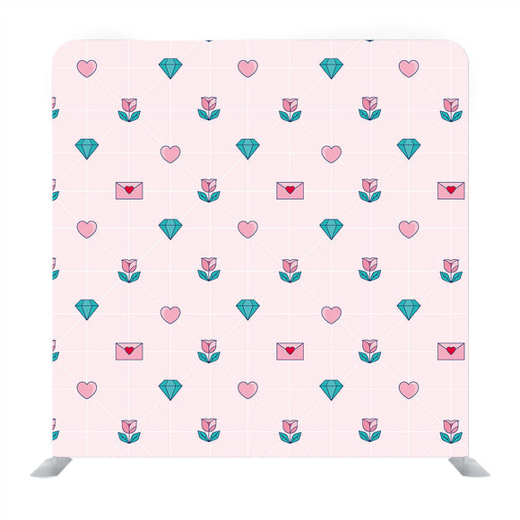 Hand drawn little hearts and diamond with baby pink background Media wall - Backdropsource