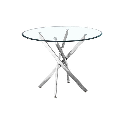 Mesa de comedor redonda de vidrio para 2 a 4 personas, con tablero de vidrio templado y patas cromadas resistentes. Mesa de comedor circular moderna de 89 cm para apartamentos, cocinas y espacios pequeños.