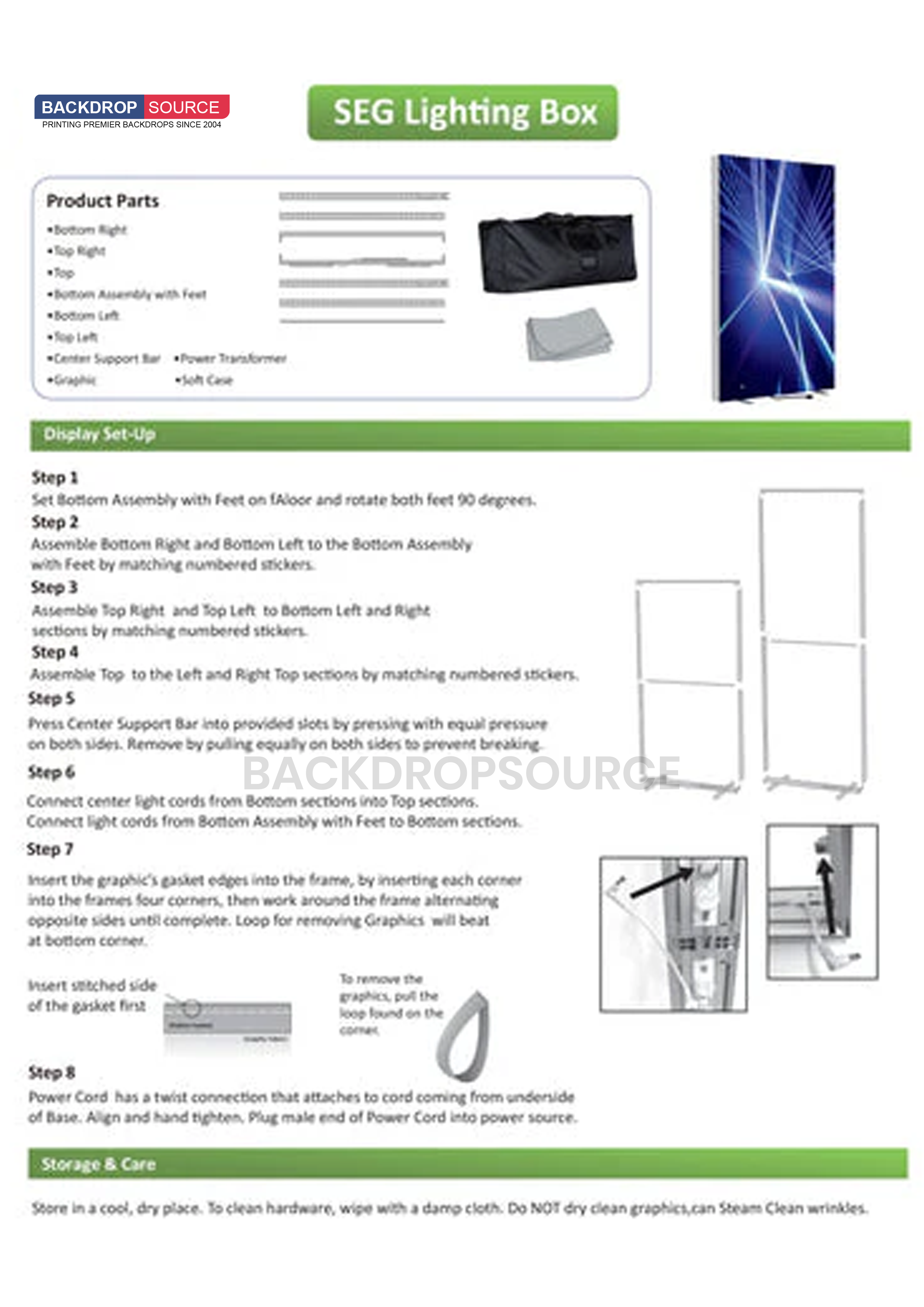 Exhibidor de caja de luz LED de tela sin marco SEG - 2,4 m de ancho x 2,4 m de alto