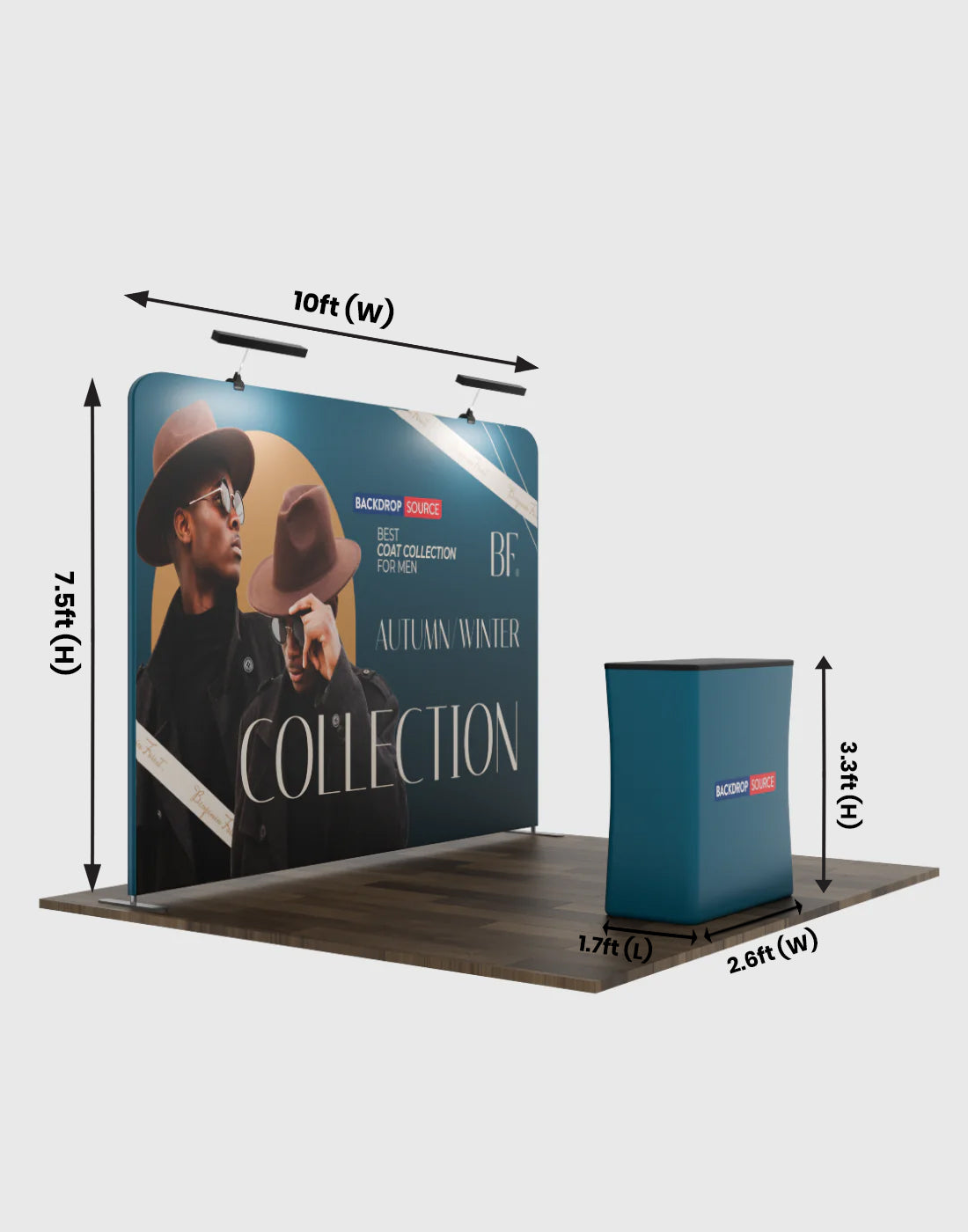 Kit de exhibición Exhibit Pro 3 en 1 recto de 3 m x 3 m con luces Illume