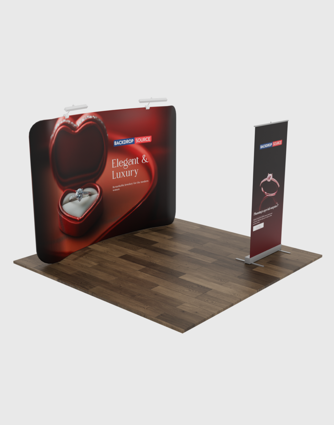 Kit de stand de 10 x 10 con pared trasera y soporte para pancarta enrollable