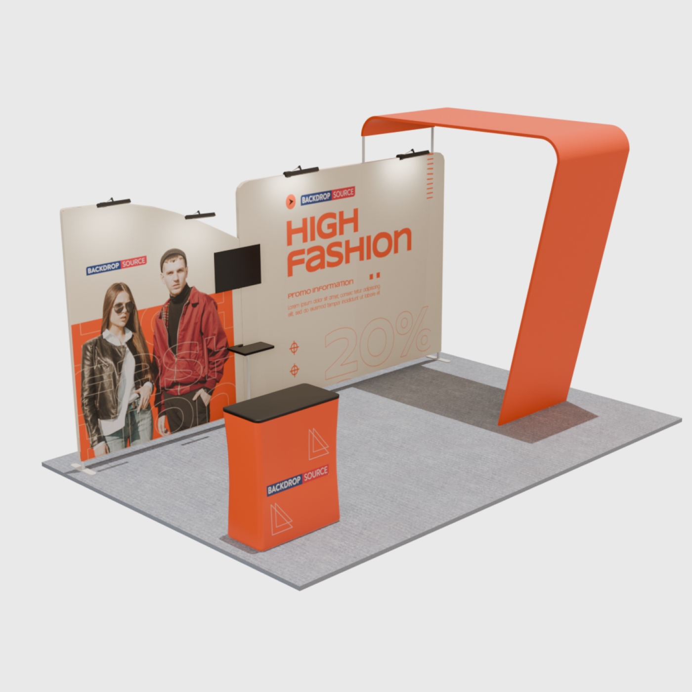 Kit de exposición de fondo recto de 20 x 10 con arco