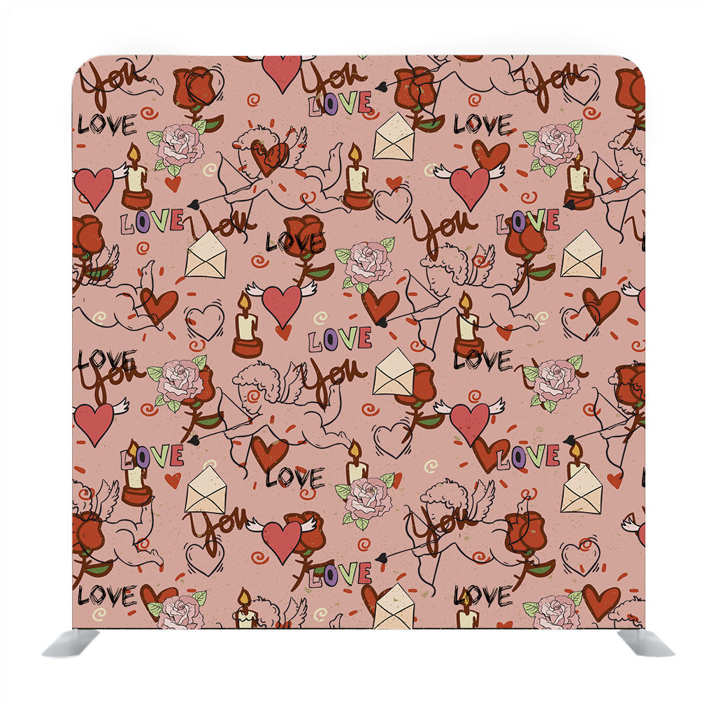 Valentines And Love Set Of Hand Drawn Design Elements On Pink Media Wall - Backdropsource