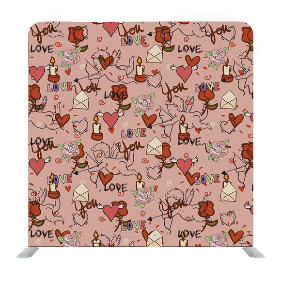 Valentines And Love Set Of Hand Drawn Design Elements On Pink Media Wall - Backdropsource