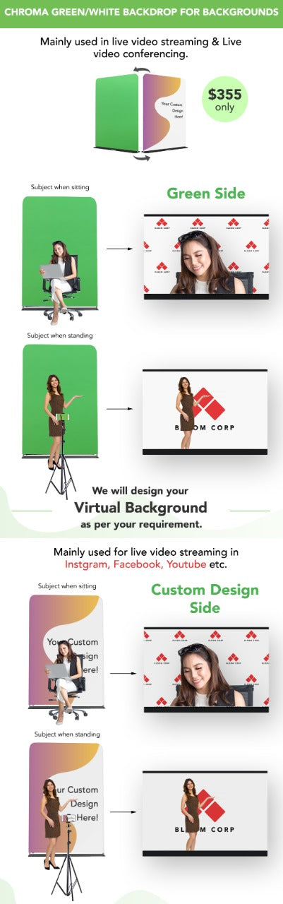 Chroma Green/Customized Design Backdrop for Backgrounds (Size 2m wide x 2.3m high) - Backdropsource