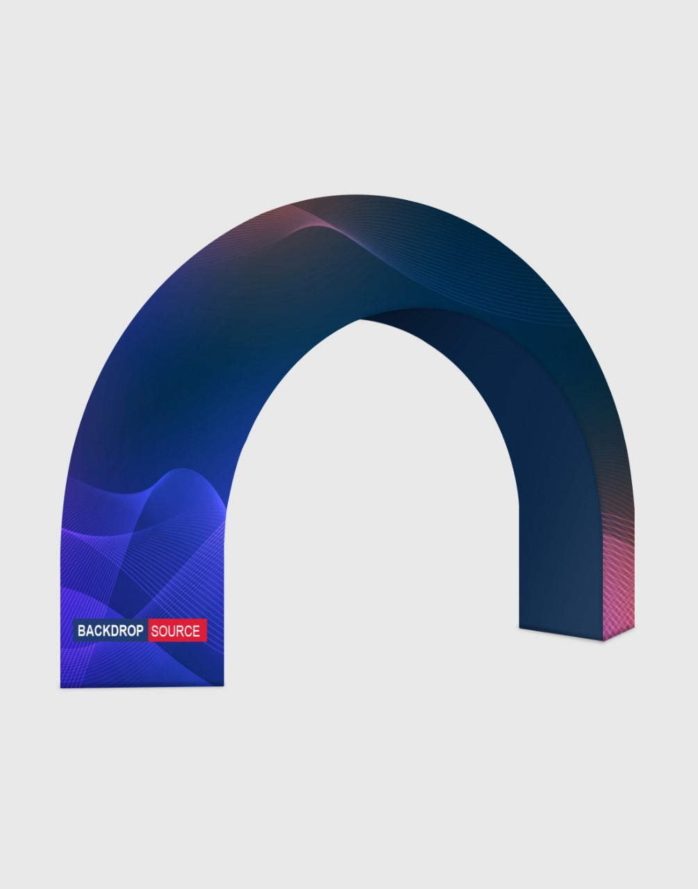 Exhibición de arco de tela tensada con prisma triangular 3D