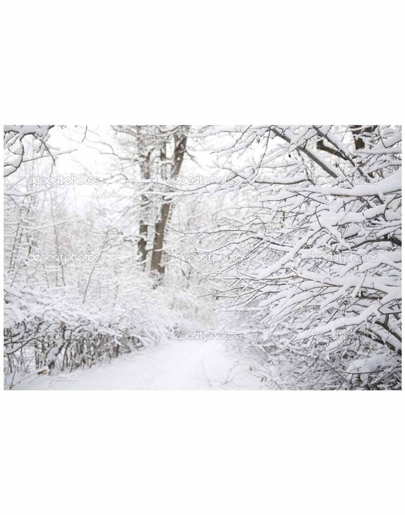 Fondo de tela con impresión indeleble con escena invernal blanca