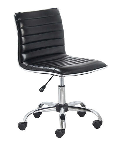 Yaheetech Adjustable Task Chair Pu Leather Low Back Ribbed Armless Swivel Black Desk Chair Office Chair Wheels - Black