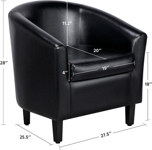 Silla negra Yaheetech, sillas de piel sintética, sillones, cómodas sillas de barril, modernas sillas de club con asiento acolchado suave, para sala de estar, dormitorio, sala de lectura, sala de espera.
