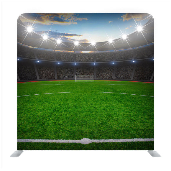 The Soccer Stadium With The White Hanging Bright Lights BackgroundMedia Wall - Backdropsource